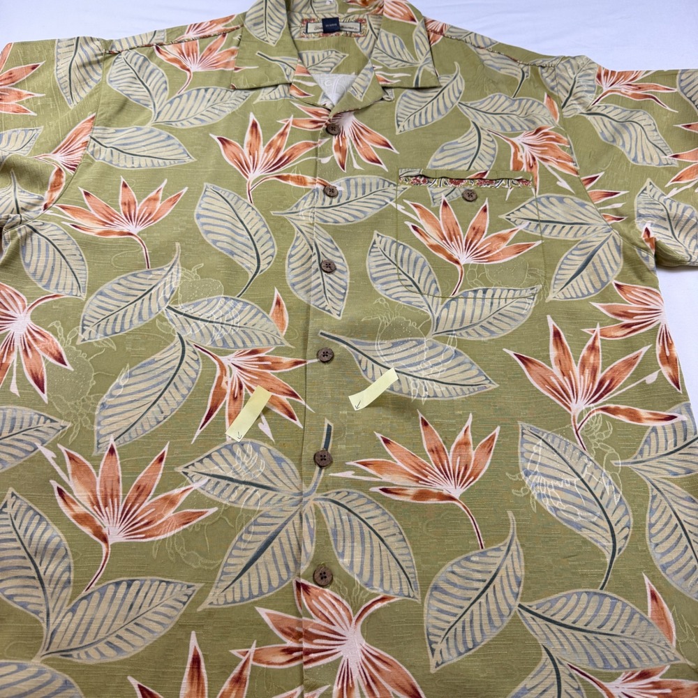 Tommy Bahama Shirt Mens L Green Silk Tropical Floral Short Sleeve Button Up GOOD - Picture 7 of 12